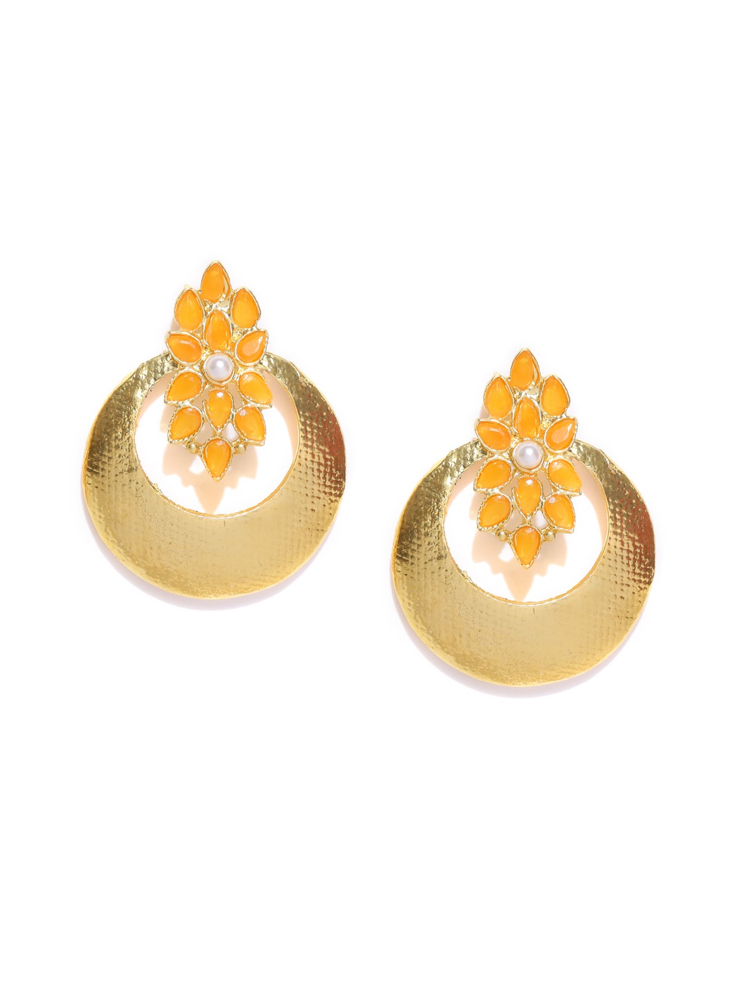 YouBella Orange Gold-Plated Crescent Shaped Drop Earrings
